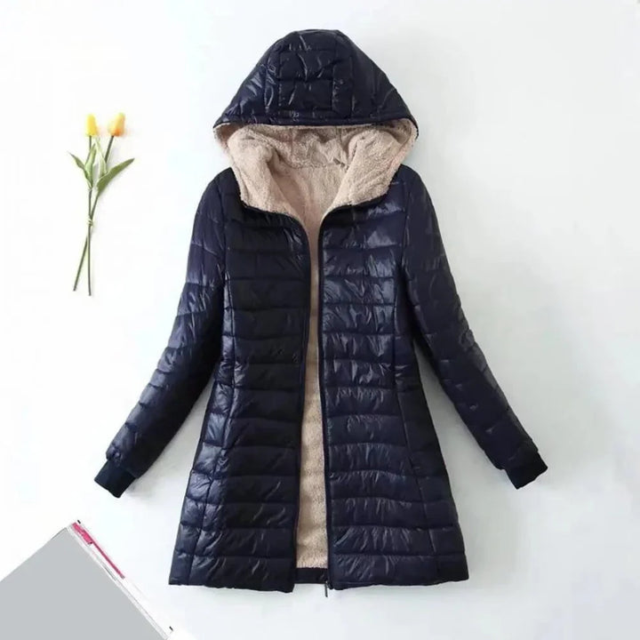 Drune | Lange Steppjacke mit Kapuze, gefüttert, Winterwärme und Komfort