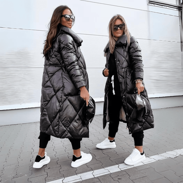 Drune | Lange Glänzende Daunenjacke Trend Wärme und Urbaner Stil