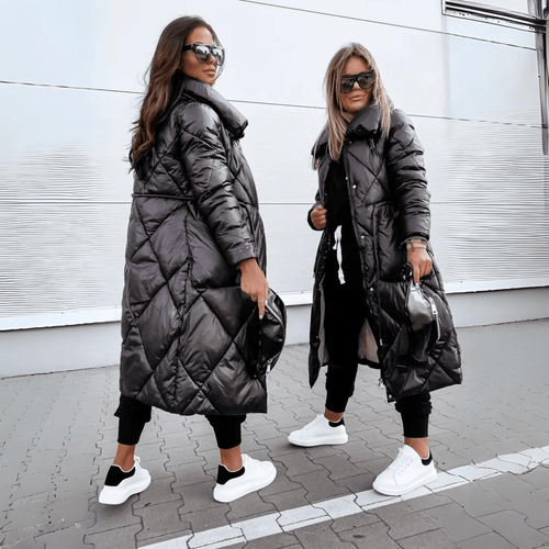 Drune | Lange Glänzende Daunenjacke Trend Wärme und Urbaner Stil