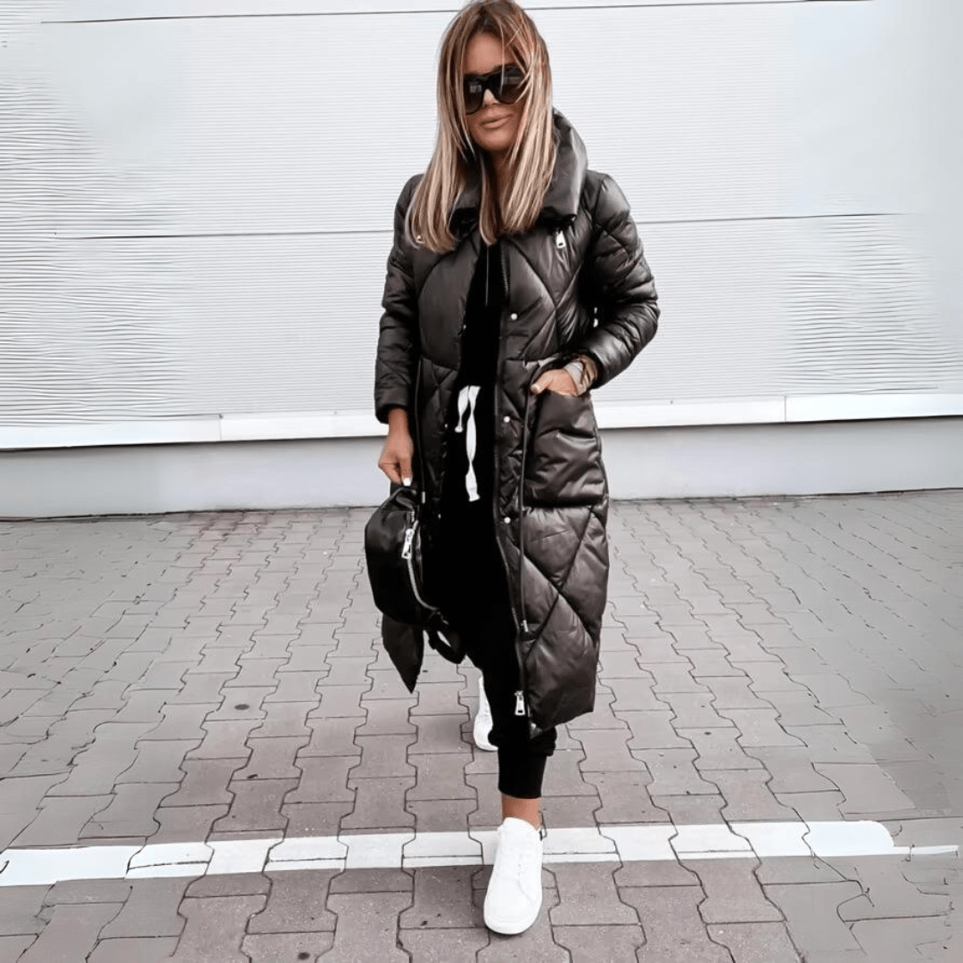 Drune | Lange Glänzende Daunenjacke Trend Wärme und Urbaner Stil