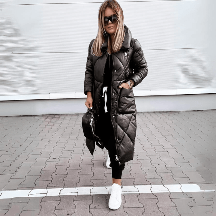 Drune | Lange Glänzende Daunenjacke Trend Wärme und Urbaner Stil