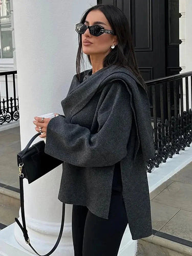 Drune | Asymmetrisch Drapierter Mantel Minimalistische Eleganz Komfort und Stil
