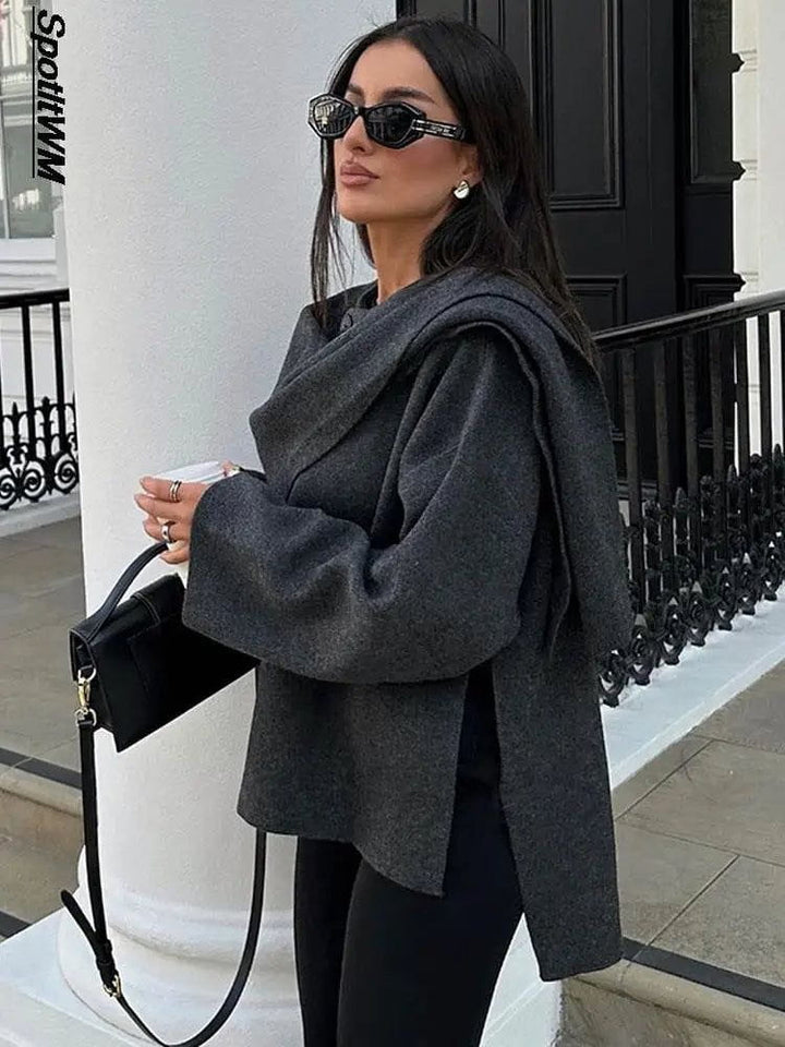 Drune | Eleganter Drapierter Mantel Oversize Chic und Zeitlos