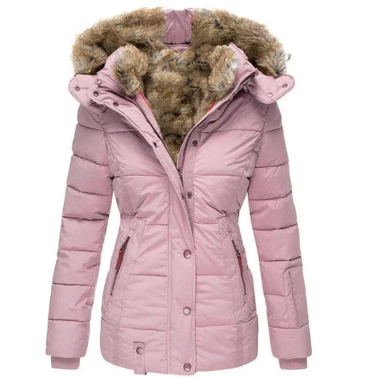 Drune | Winterdaunenjacke mit Kapuze, warm und elegant, mit gefälschtem Pelzfutter