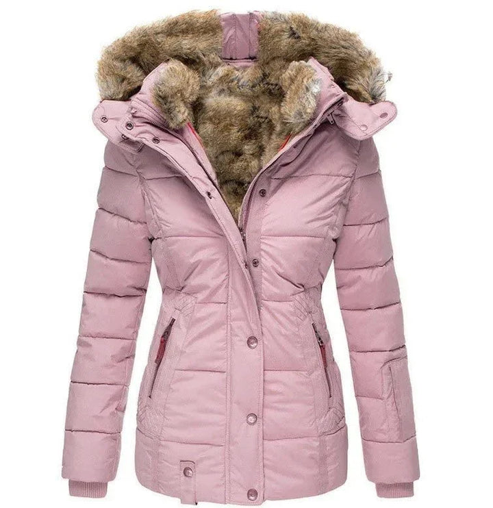 Drune | Winterdaunenjacke mit Kapuze, warm und elegant, mit gefälschtem Pelzfutter