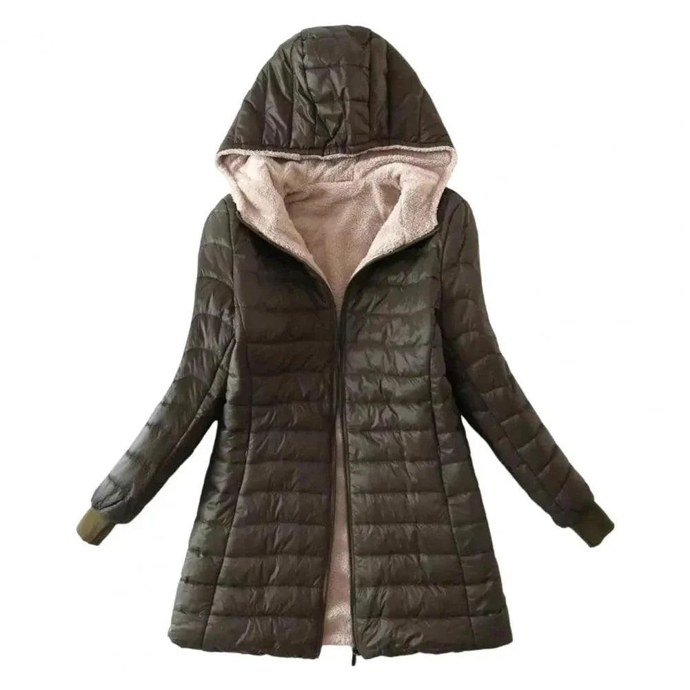Drune | Lange Steppjacke mit Kapuze, gefüttert, Winterwärme und Komfort