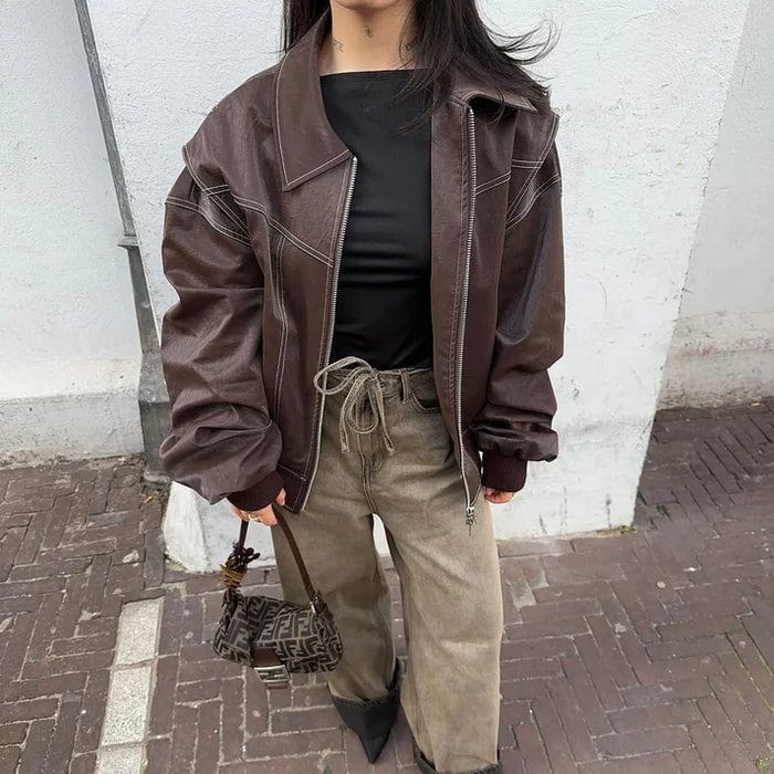 Drune | Oversize Jacke Damen Lederlook & Urban Style Trend-Look