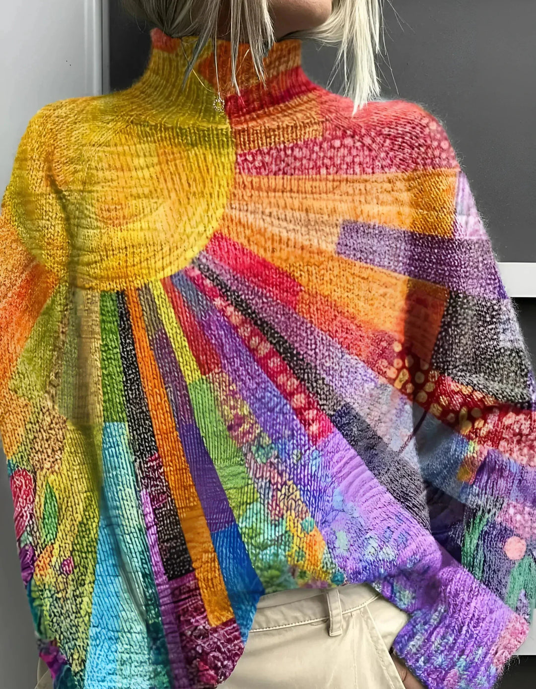Drune | Pullover Stehkragen Regenbogen Wärme & Kreativität Einzigartiger Stil