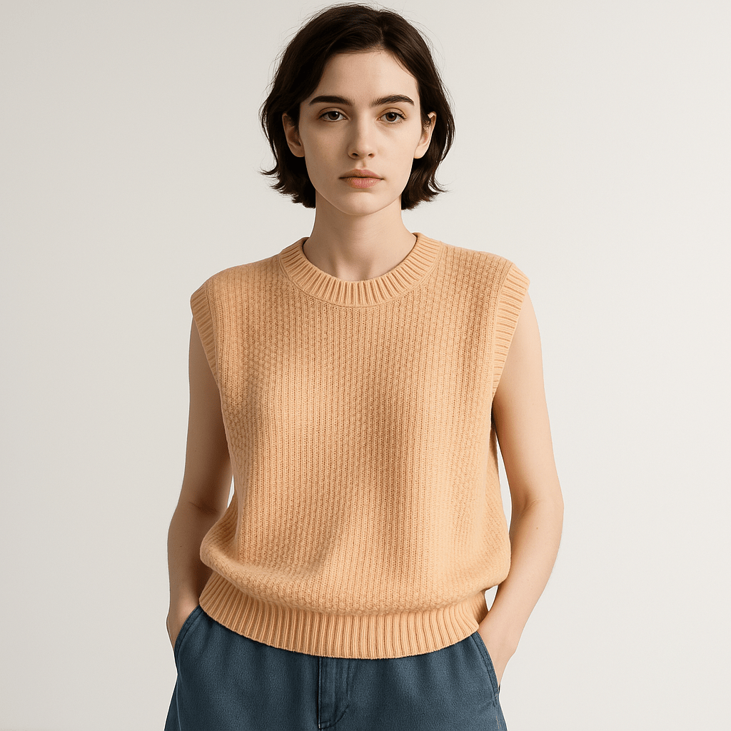 Drune | Pullover ohne Ärmel gedrehte Maschen Acryl Eleganz Lässig