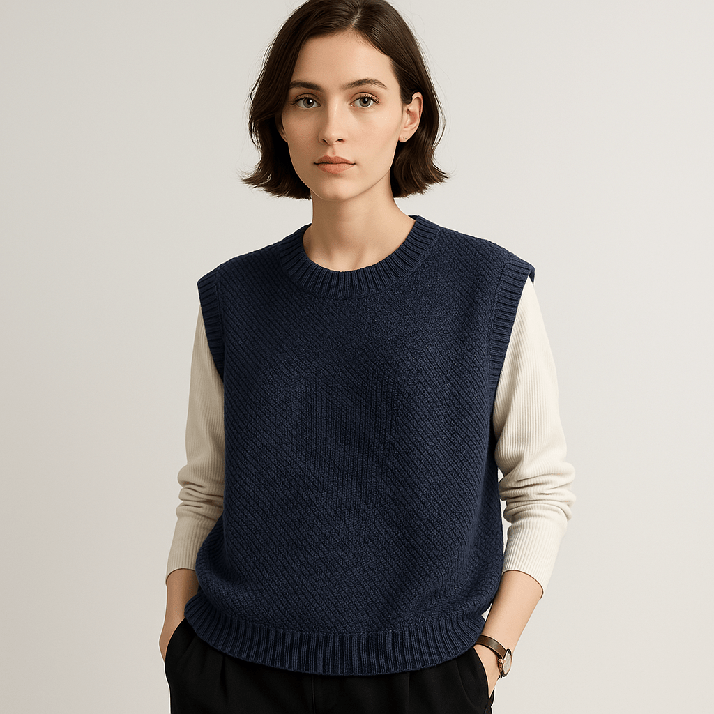 Drune | Pullover ohne Ärmel gedrehte Maschen Acryl Eleganz Lässig