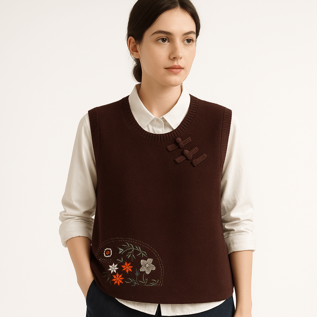 Drune | Ärmellose bestickte Weste im Boho-Stil, weiter Schnitt & Knoten-Details