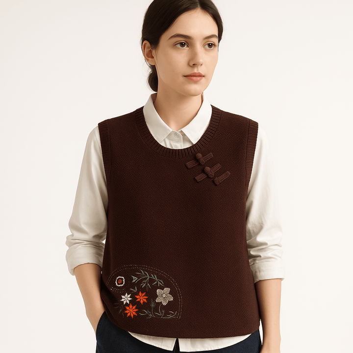 Drune | Ärmellose bestickte Weste im Boho-Stil, weiter Schnitt & Knoten-Details