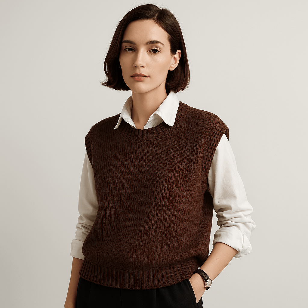 Drune | Pullover ohne Ärmel gedrehte Maschen Acryl Eleganz Lässig