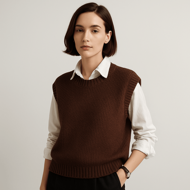 Drune | Pullover ohne Ärmel gedrehte Maschen Acryl Eleganz Lässig
