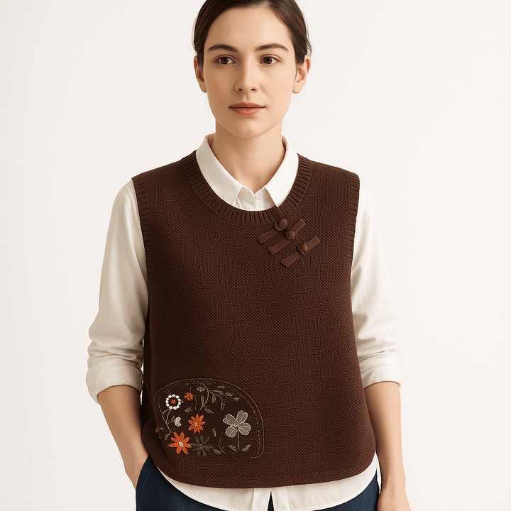 Drune | Ärmellose bestickte Weste im Boho-Stil, weiter Schnitt & Knoten-Details