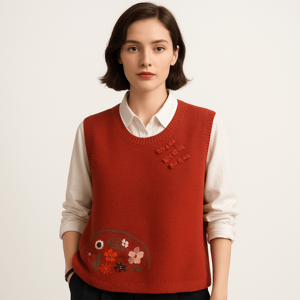 Drune | Ärmellose bestickte Weste im Boho-Stil, weiter Schnitt & Knoten-Details