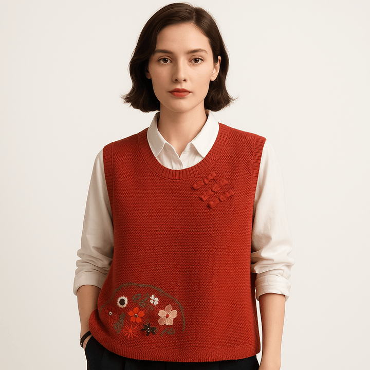 Drune | Ärmellose bestickte Weste im Boho-Stil, weiter Schnitt & Knoten-Details