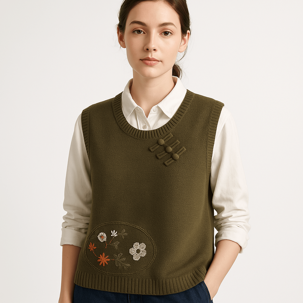Drune | Ärmellose bestickte Weste im Boho-Stil, weiter Schnitt & Knoten-Details