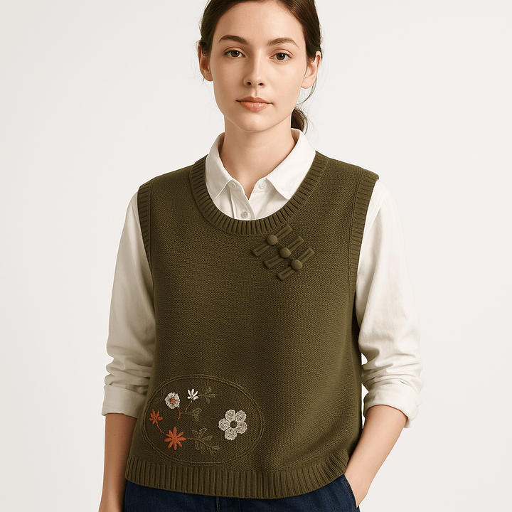 Drune | Ärmellose bestickte Weste im Boho-Stil, weiter Schnitt & Knoten-Details