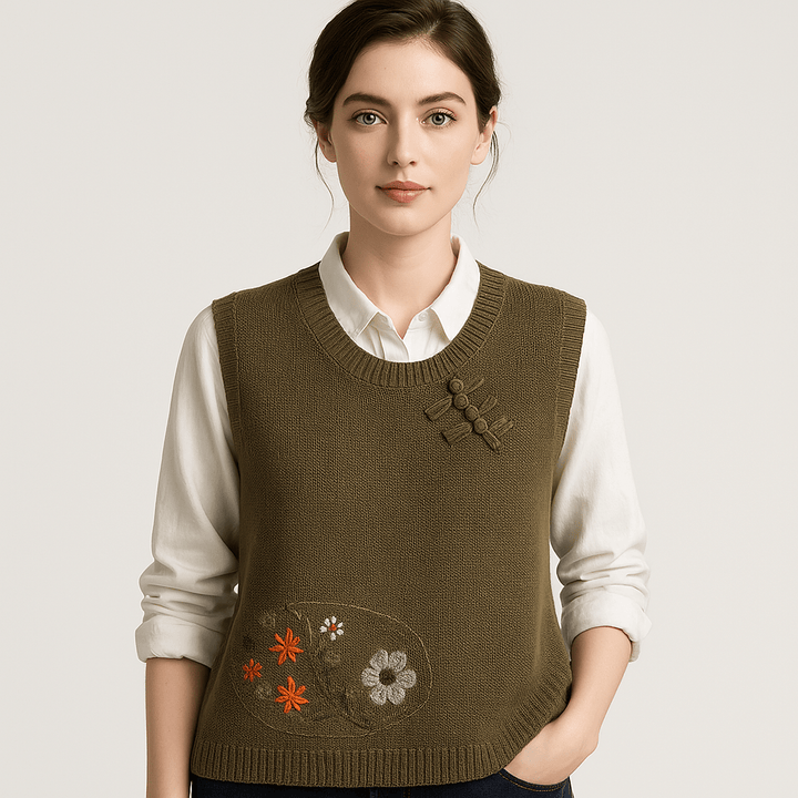 Drune | Ärmellose bestickte Weste im Boho-Stil, weiter Schnitt & Knoten-Details