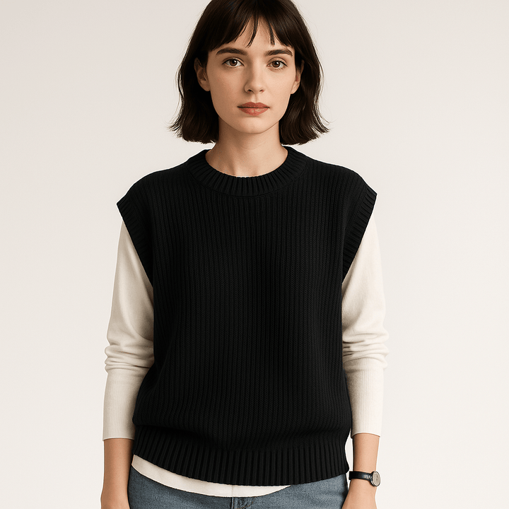Drune | Pullover ohne Ärmel gedrehte Maschen Acryl Eleganz Lässig