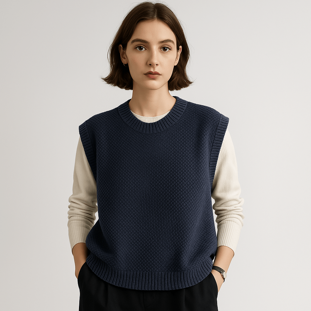 Drune | Pullover ohne Ärmel gedrehte Maschen Acryl Eleganz Lässig
