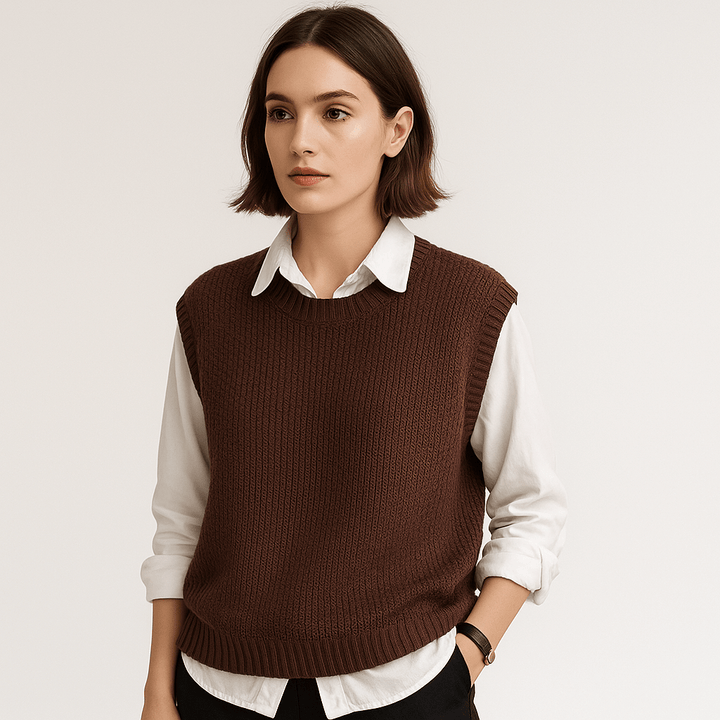 Drune | Pullover ohne Ärmel gedrehte Maschen Acryl Eleganz Lässig