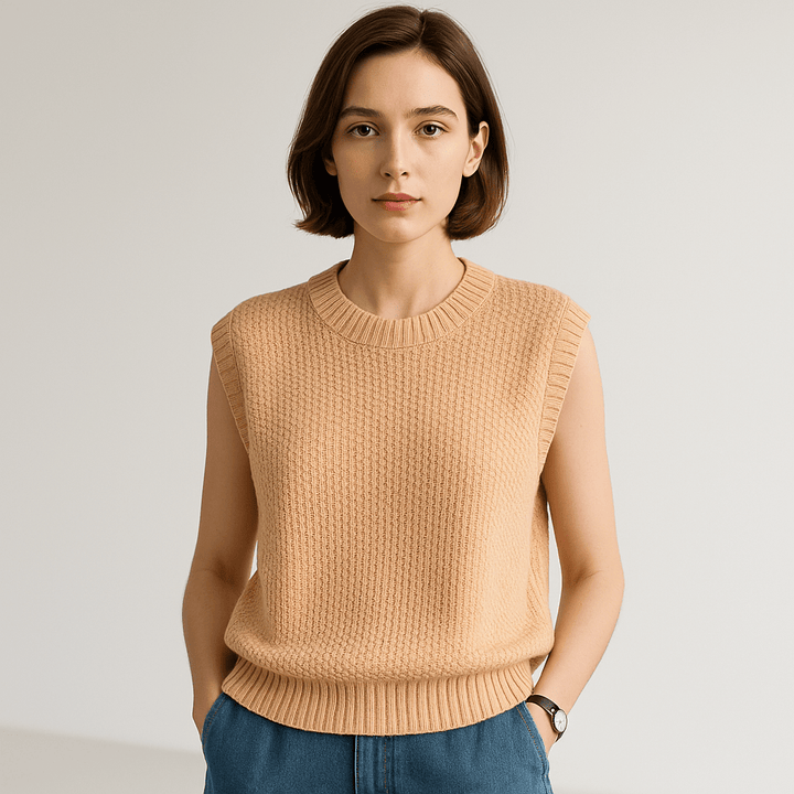 Drune | Pullover ohne Ärmel gedrehte Maschen Acryl Eleganz Lässig