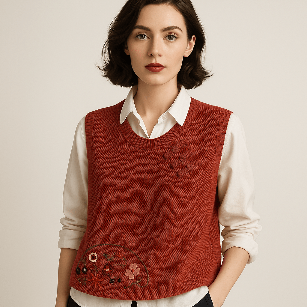 Drune | Ärmellose bestickte Weste im Boho-Stil, weiter Schnitt & Knoten-Details