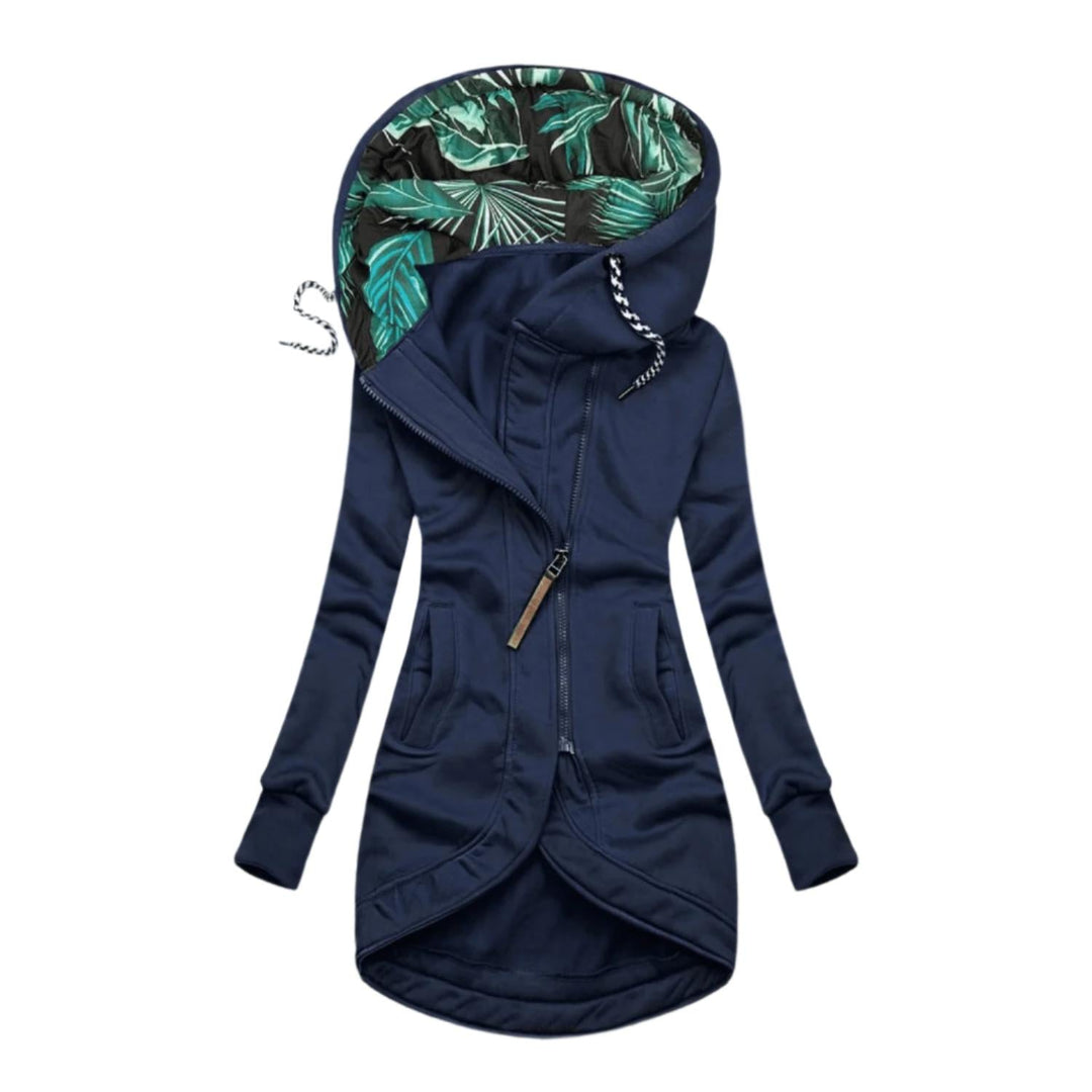 Drune | Asymmetrische Kapuzenjacke - Fleece gefüttert - Blumendesign Innenkapuze - Outdoor Freizeitkleidung