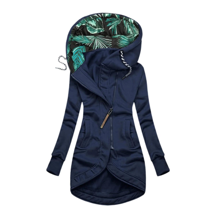 Drune | Asymmetrische Kapuzenjacke - Fleece gefüttert - Blumendesign Innenkapuze - Outdoor Freizeitkleidung