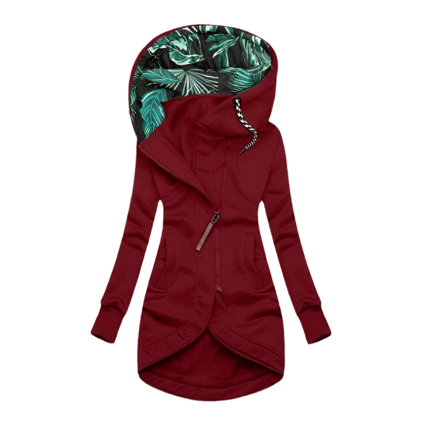 Drune | Asymmetrische Kapuzenjacke - Fleece gefüttert - Blumendesign Innenkapuze - Outdoor Freizeitkleidung