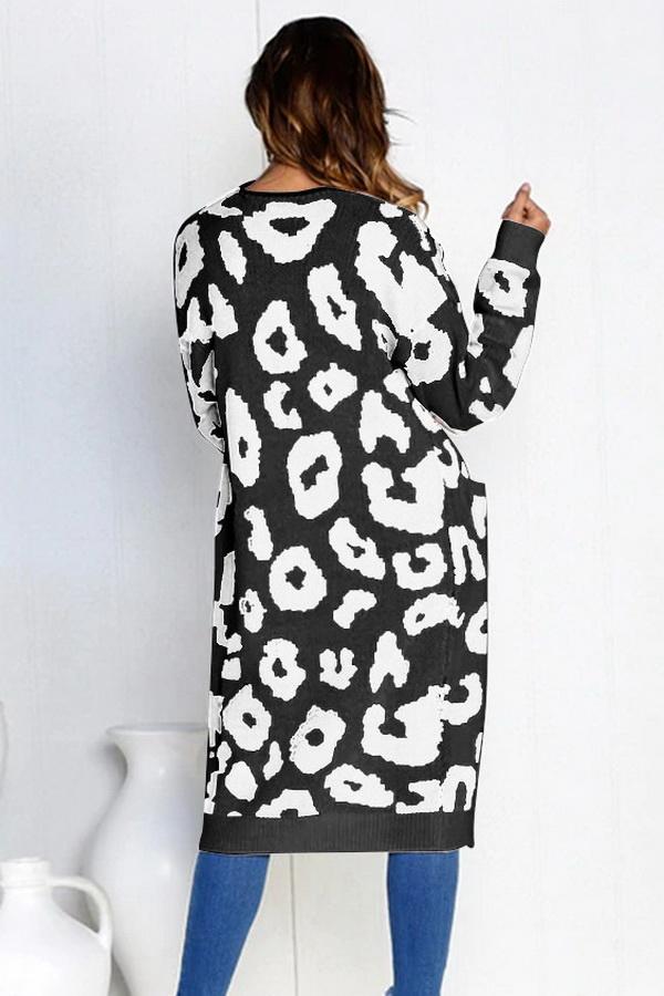 Drune Leopardenprint Lange Sweaterjacke