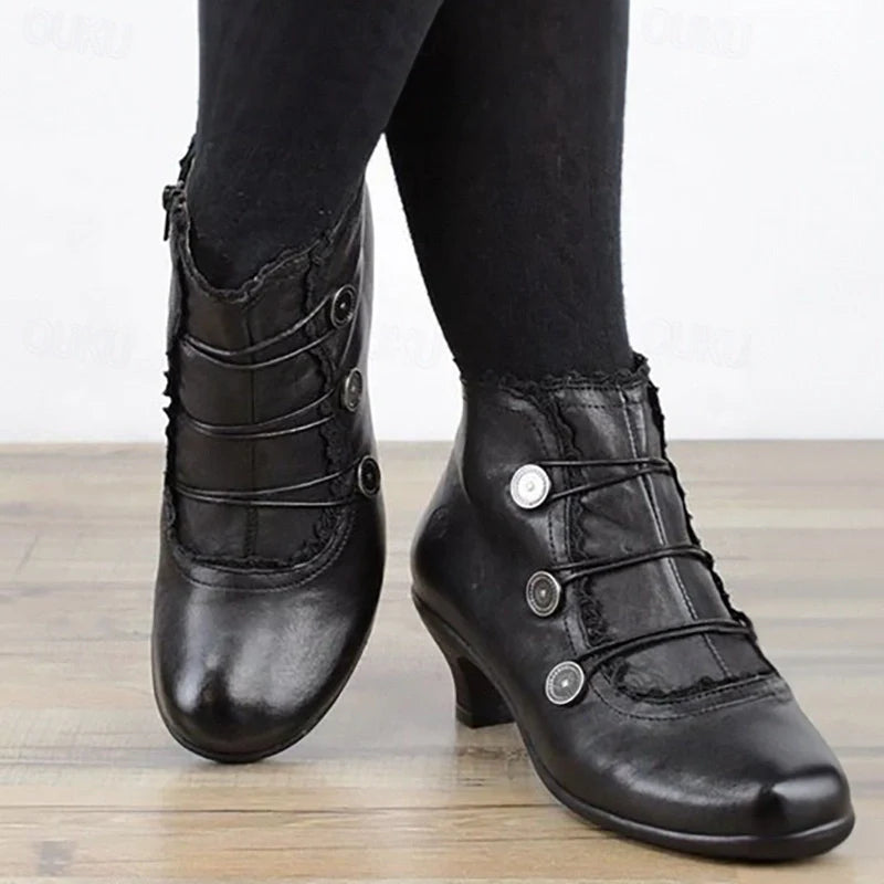 Drune | Damen Viktorianische Schnür-Stiefeletten mit Spitzenbesatz