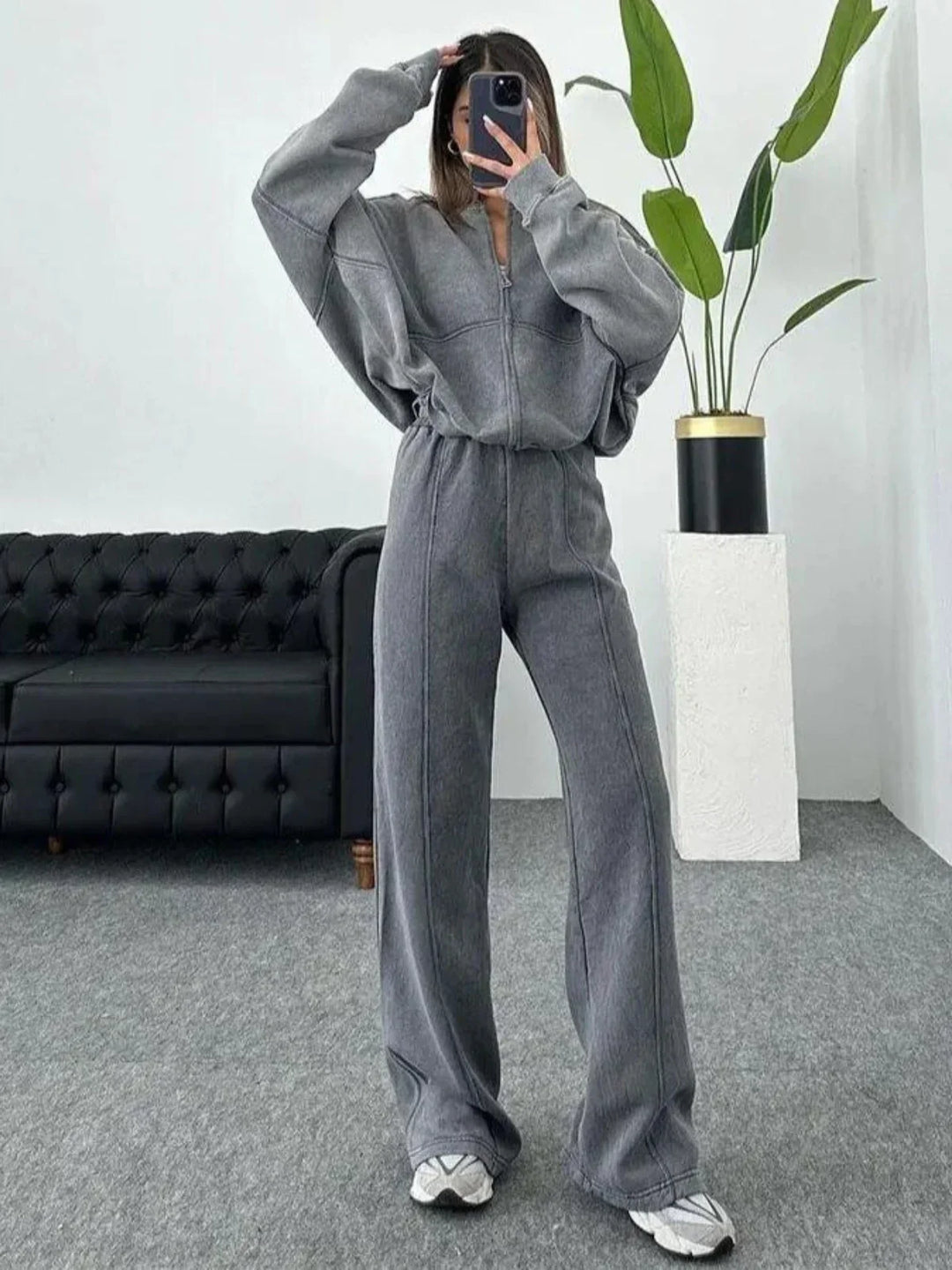 Drune | Weites Lounge-Set mit Reißverschlussjacke