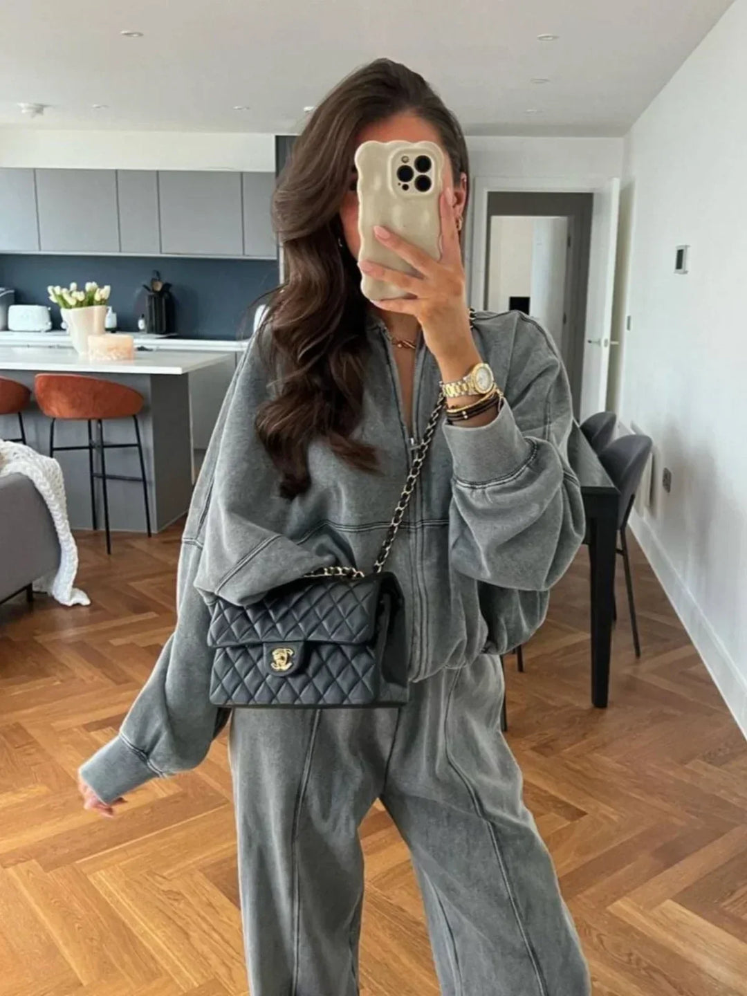 Drune | Weites Lounge-Set mit Reißverschlussjacke