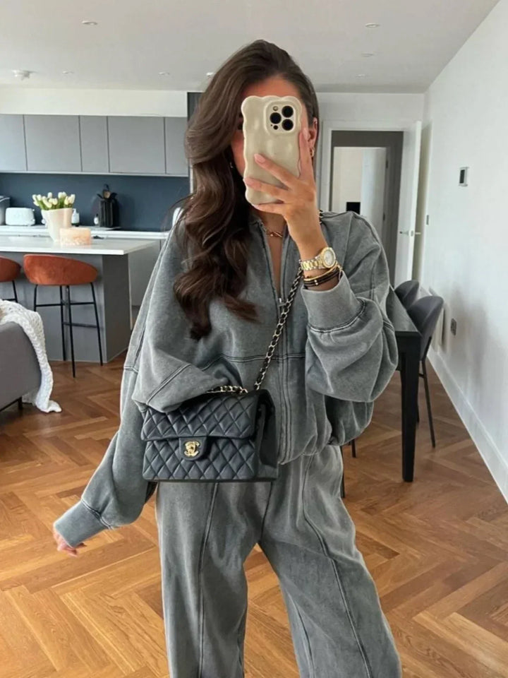 Drune | Weites Lounge-Set mit Reißverschlussjacke