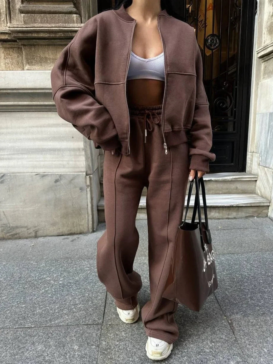 Drune | Weites Lounge-Set mit Reißverschlussjacke