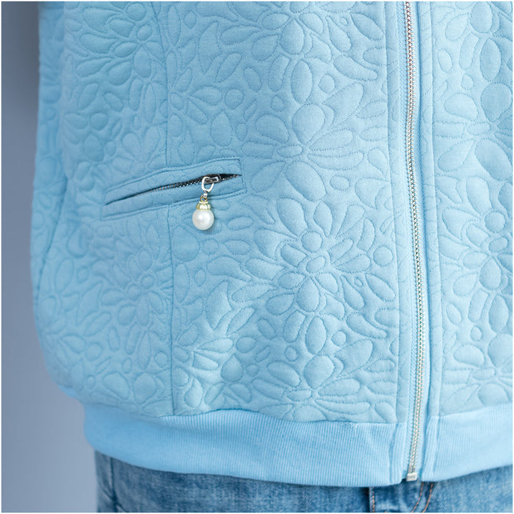 Drune | blaue Jacquard lockere Baumwolljacken große Größen mit Reißverschluss Cardigans Außenbekleidung