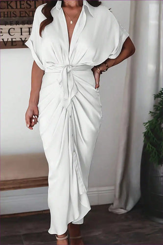 Drune | Elegantes weißes drapiertes Midikleid - Zeitlos schick