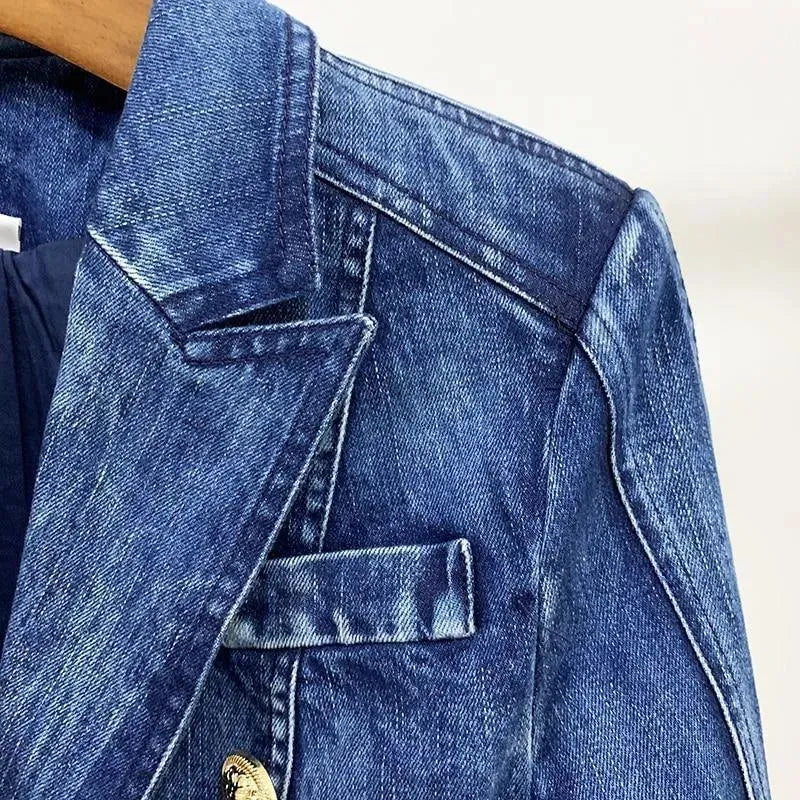 Drune | Löwenknöpfe Denim Blazer Damen - Lässig - Unifarben