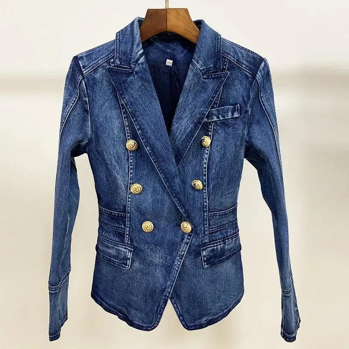 Drune | Löwenknöpfe Denim Blazer Damen - Lässig - Unifarben