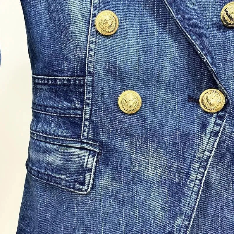 Drune | Löwenknöpfe Denim Blazer Damen - Lässig - Unifarben