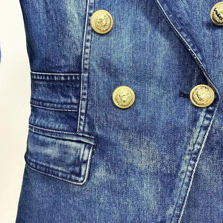 Drune | Löwenknöpfe Denim Blazer Damen - Lässig - Unifarben