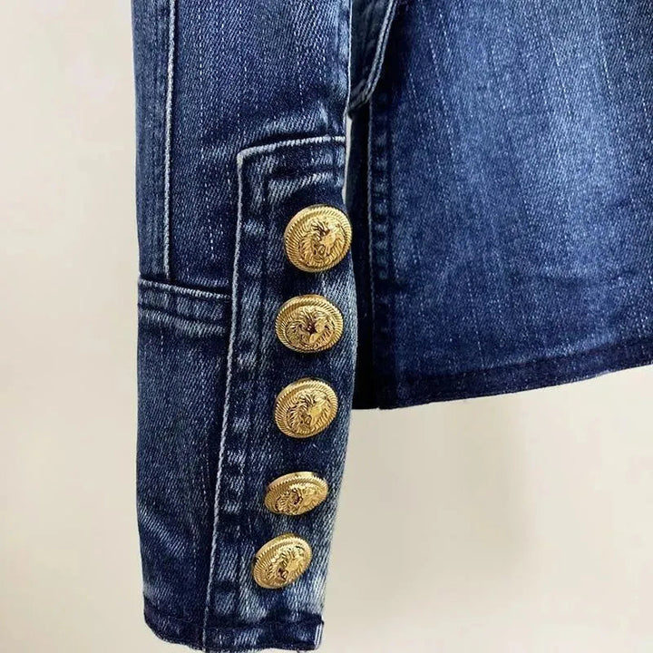 Drune | Löwenknöpfe Denim Blazer Damen - Lässig - Unifarben
