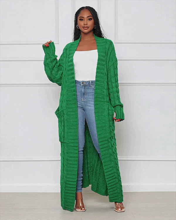 Drune | Strick-Cardigan mit Zopfmuster & Taschen - Kuscheliger Oversize Mantel für Herbst, Winter & Freizeit