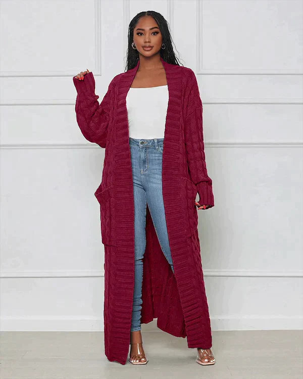 Drune | Strick-Cardigan mit Zopfmuster & Taschen - Kuscheliger Oversize Mantel für Herbst, Winter & Freizeit