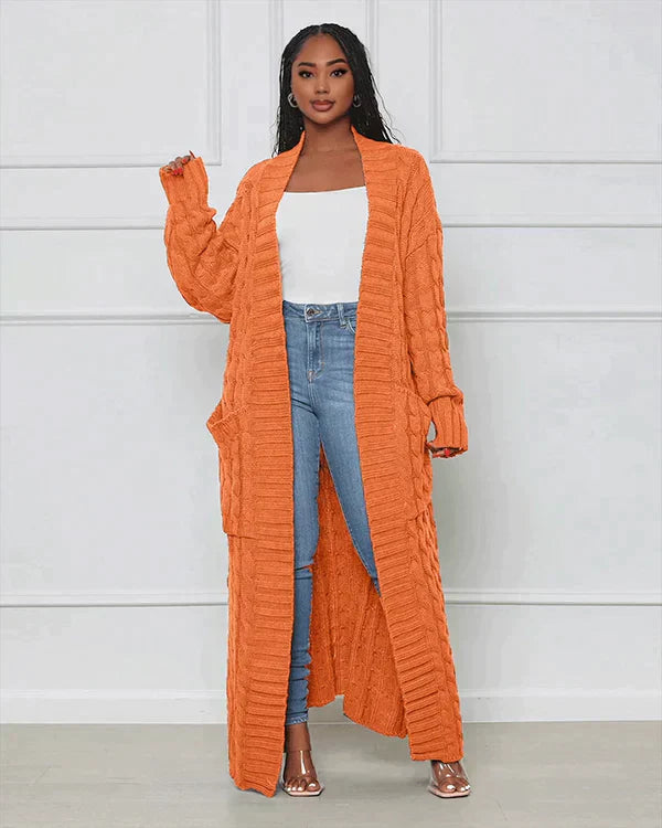 Drune | Strick-Cardigan mit Zopfmuster & Taschen - Kuscheliger Oversize Mantel für Herbst, Winter & Freizeit