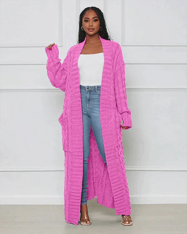 Drune | Strick-Cardigan mit Zopfmuster & Taschen - Kuscheliger Oversize Mantel für Herbst, Winter & Freizeit