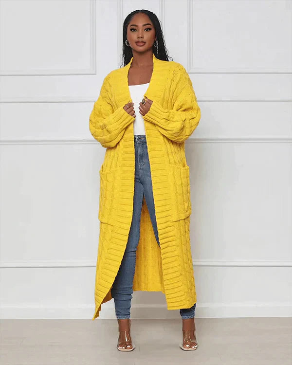Drune | Strick-Cardigan mit Zopfmuster & Taschen - Kuscheliger Oversize Mantel für Herbst, Winter & Freizeit